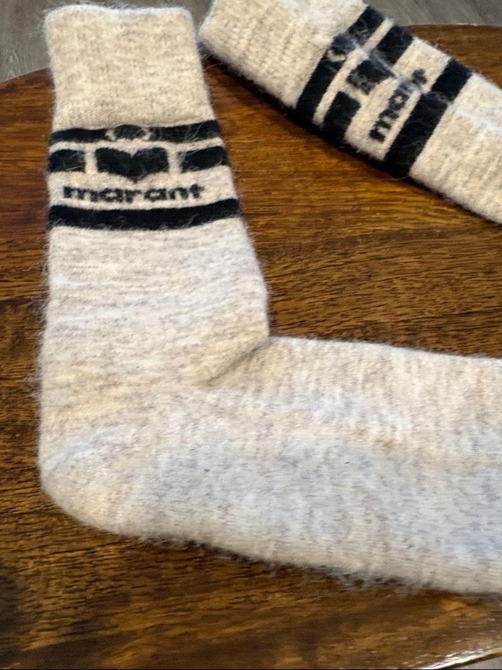 Isabel Marant Beige Crew Socks with Black Logo Band - Picture 2 of 7